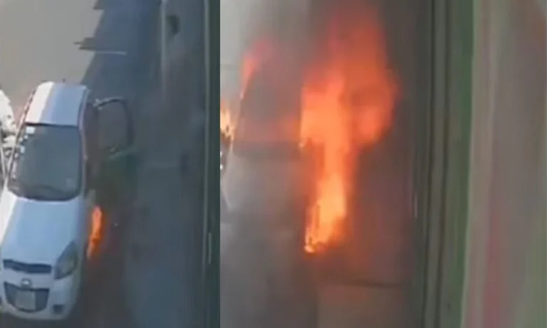 Apenas salieron, empleados de CFE salvan la vida tras incendiarse su auto en Nezahualcóyotl